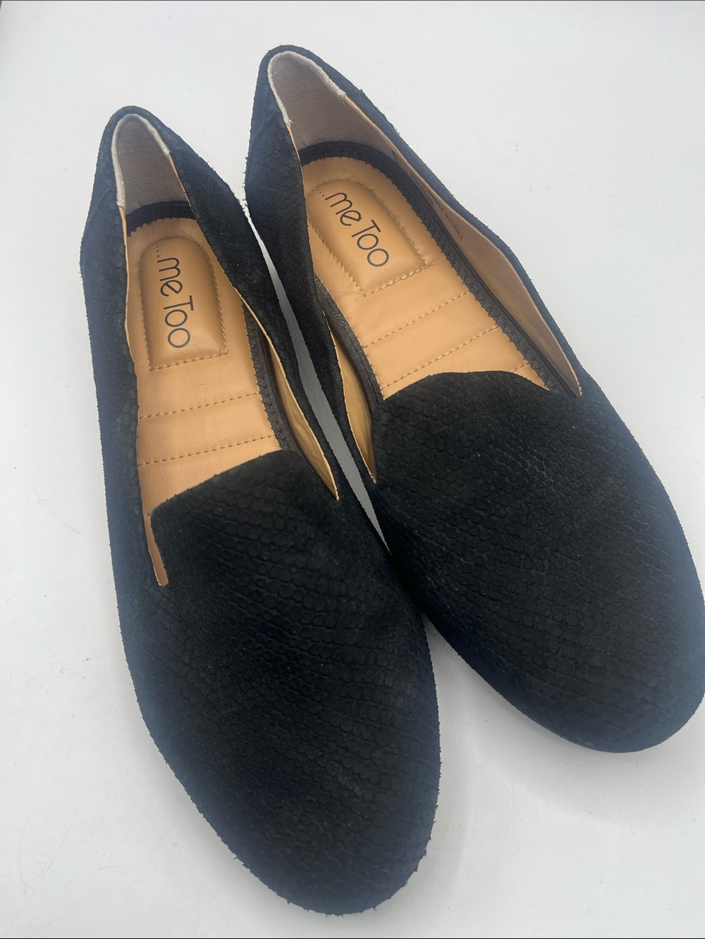 me too Black Textured Suede Slip-On Loafers